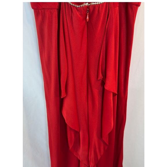 No name Vintage Slinky red polyester dress with rhinestone straps - Picture 4 of 6